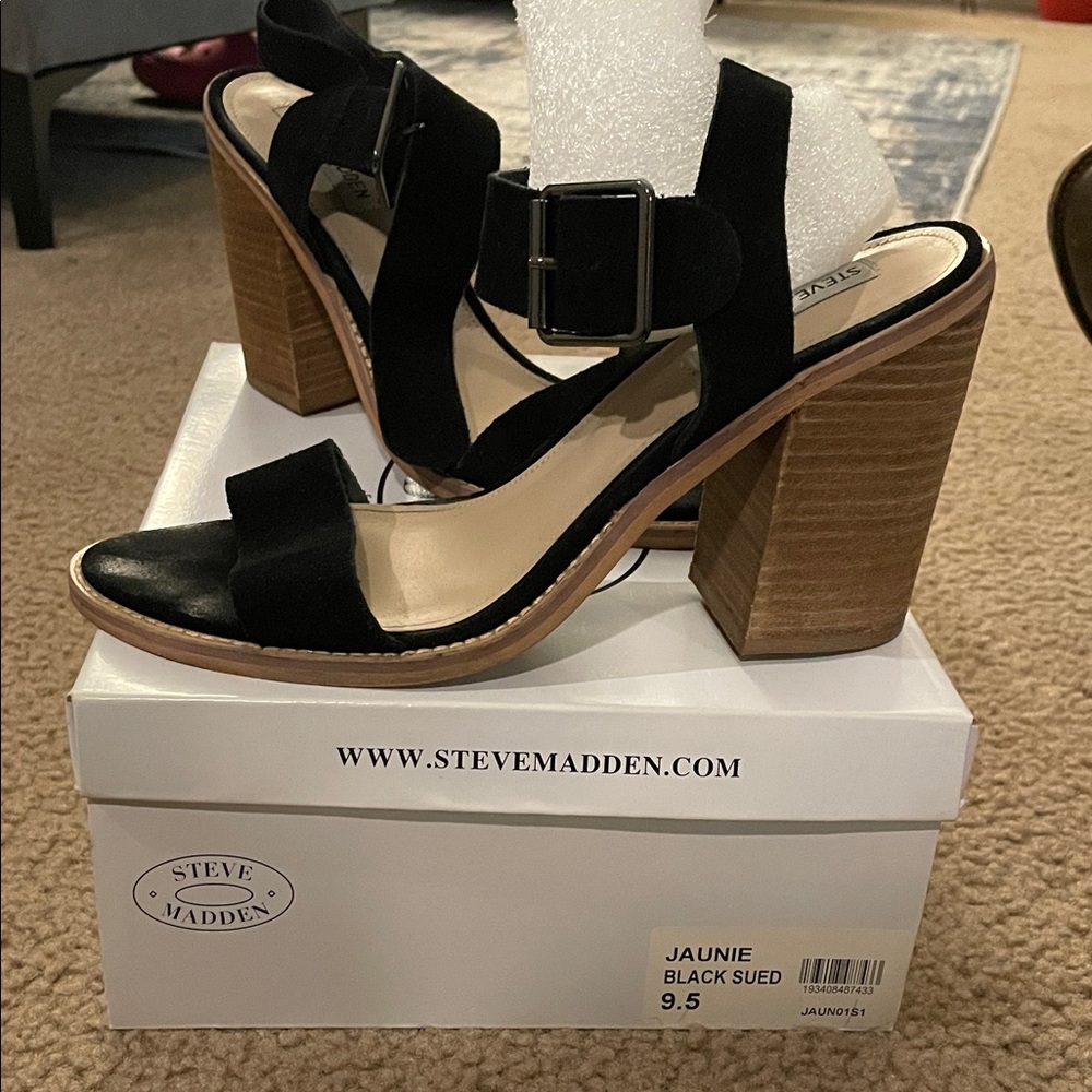 Steve Madden Black Suede Block Heel Sandals